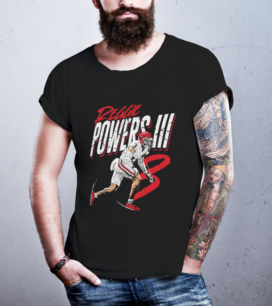 Reggie Powers III Football Athlete Red And White Action T-Shirt