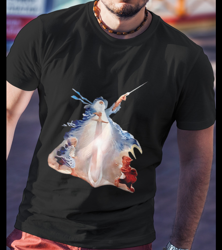 The Lord Of The Rings Gandalf And Hobbits Magic Sword Fantasy Scene T-Shirt
