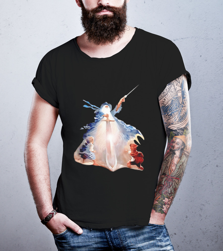 The Lord Of The Rings Gandalf And Hobbits Magic Sword Fantasy Scene T-Shirt