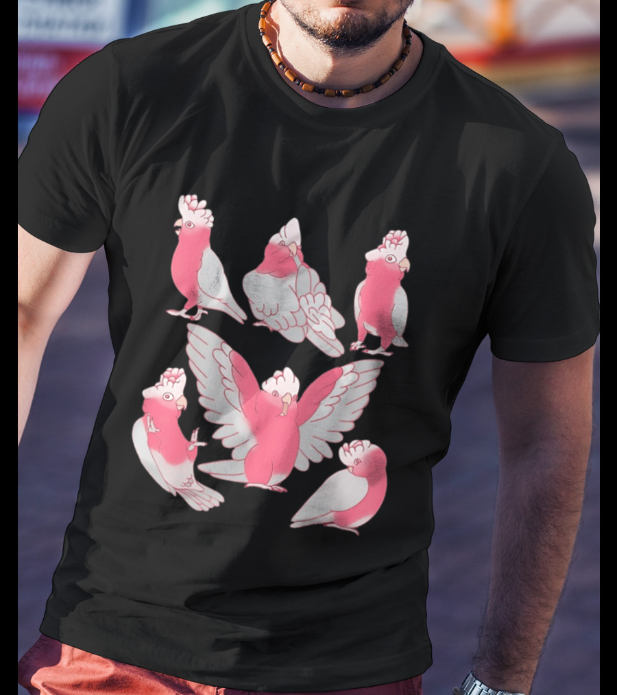 Galah Cockatoo Pink Parrot Birb Cute Cartoon Characters T-Shirt