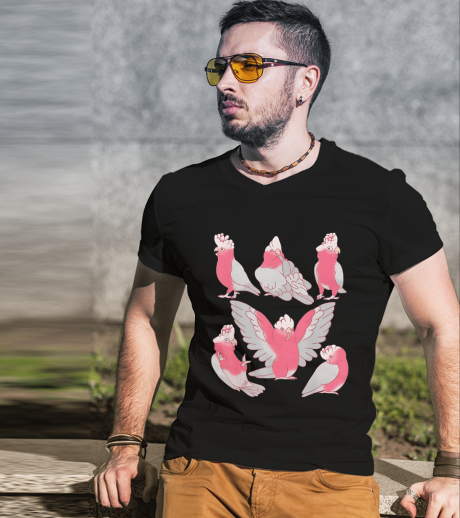 Galah Cockatoo Pink Parrot Birb Cute Cartoon Characters T-Shirt