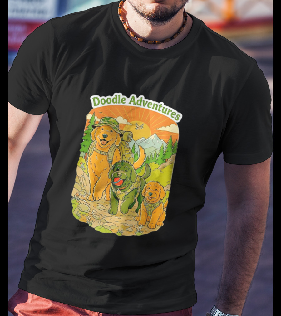 Doodle Adventures Three Dogs Picnic Adventure Sunset T-Shirt