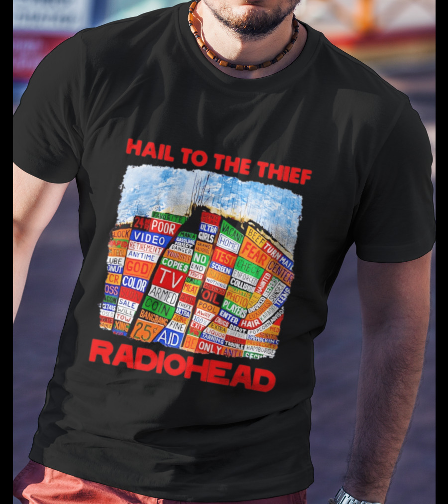 Radiohead Hail To The Thief Album Cover Colorful Text Collage 24HR TV 25 Aid T-Shirt