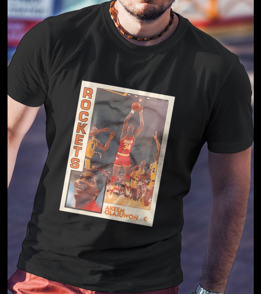 Hakeem Olajuwon Houston Rockets Vintage Basketball Card T-Shirt