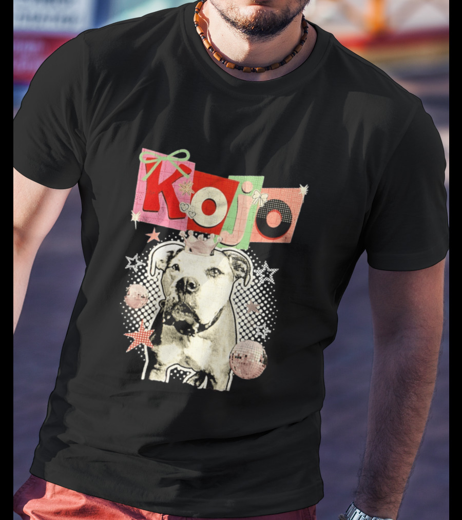 Kojo Dog Crown Retro Style Collage With Hearts And Stars T-Shirt