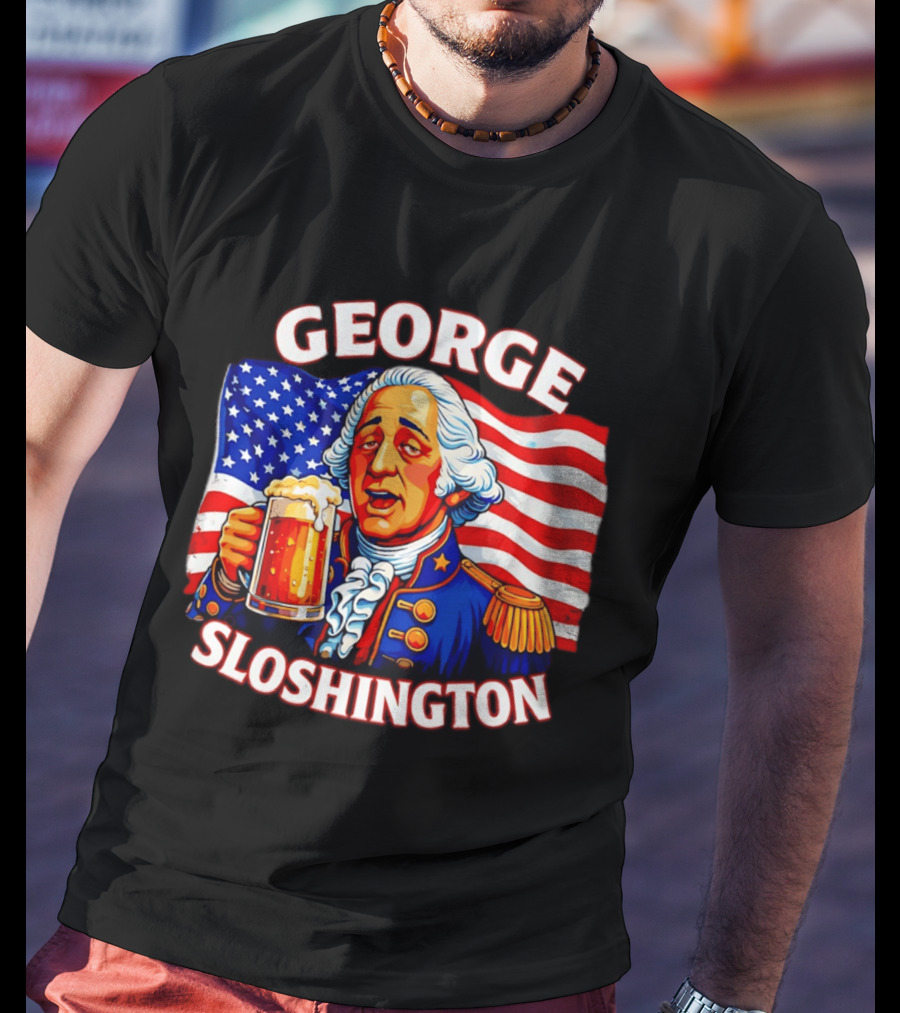 George Sloshington Patriotic Beer With American Flag T-Shirt