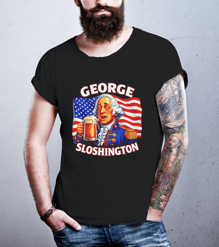George Sloshington Patriotic Beer With American Flag T-Shirt