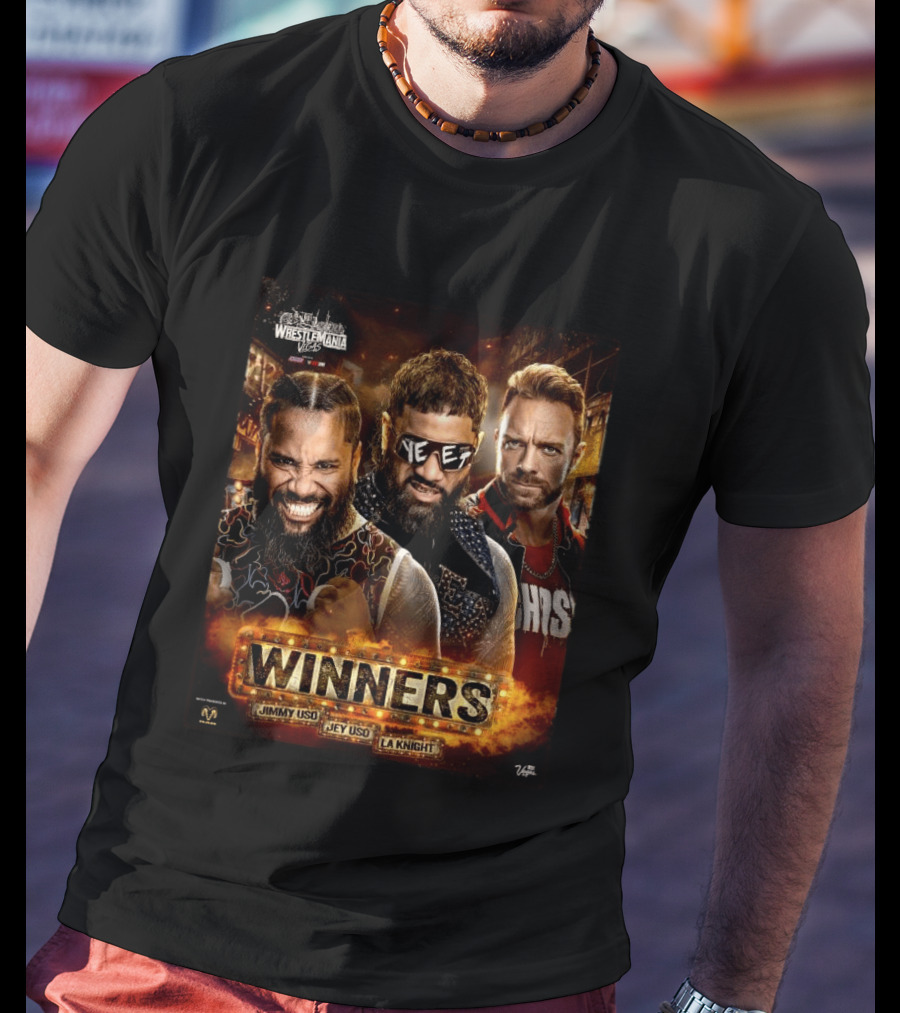WWE WrestleMania 42 Winners Jimmy Uso Jey Uso LA Knight T-Shirt