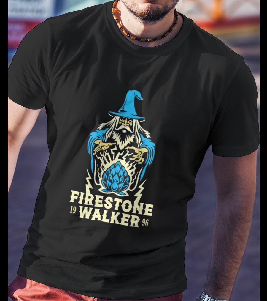 Firestone Walker 1996 Wizard Hat And Bearded Figure With Lightning Bolts T-Shirt