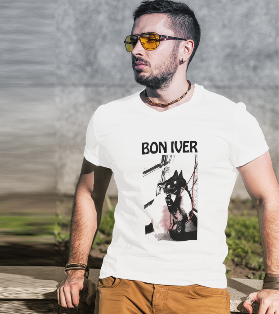 Bon Iver Cat With Guitar Image T-Shirt