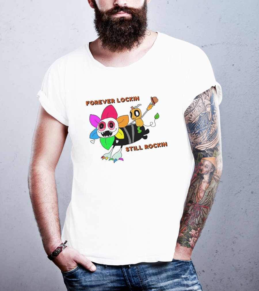 Forever Lockin Still Rockin Colorful Creature Toon T-Shirt