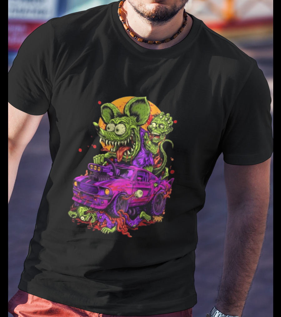 Rat Fink Vs Zombies Classic Monster Car Battle Vintage Horror T-Shirt