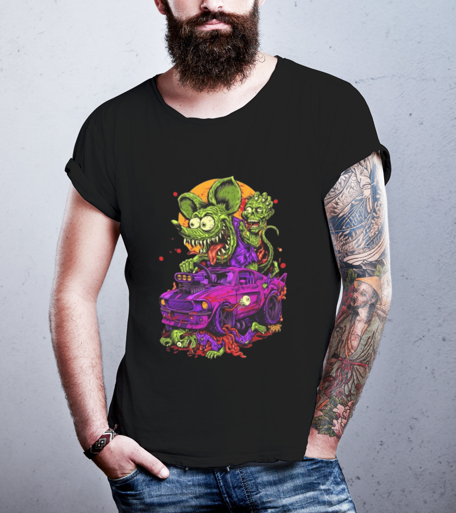 Rat Fink Vs Zombies Classic Monster Car Battle Vintage Horror T-Shirt