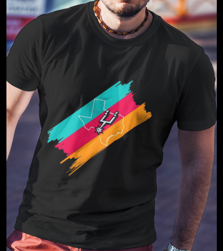 San Antonio Spurs Texas Map Neon Colors 2026 NBA Basketball T-Shirt