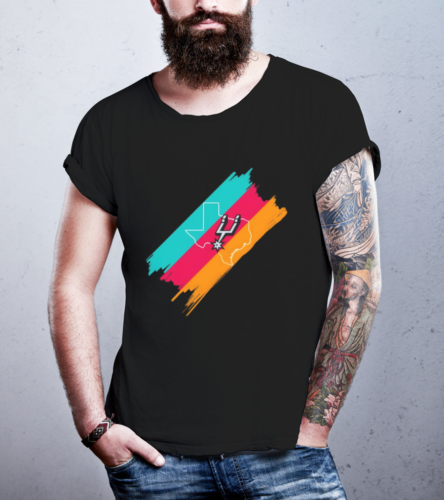 San Antonio Spurs Texas Map Neon Colors 2026 NBA Basketball T-Shirt
