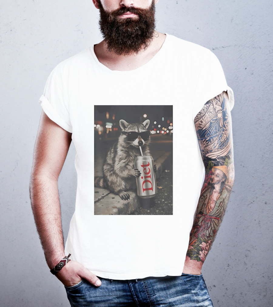 Raccoons Diet Soda Gen Z Dank Meme Raccoon With Sunglasses And Soda Can T-Shirt