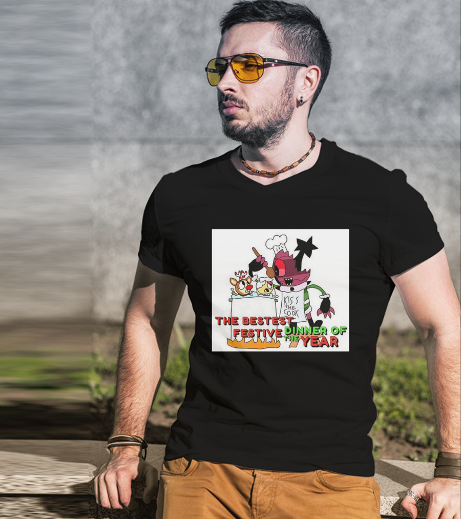 The Bestest Festive Dinner Of The Year Kiss The Cook Chef Monster Reindeer Cooking T-Shirt