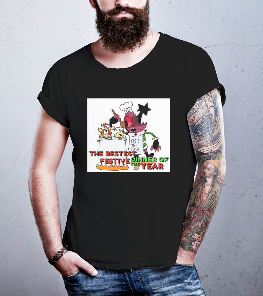 The Bestest Festive Dinner Of The Year Kiss The Cook Chef Monster Reindeer Cooking T-Shirt
