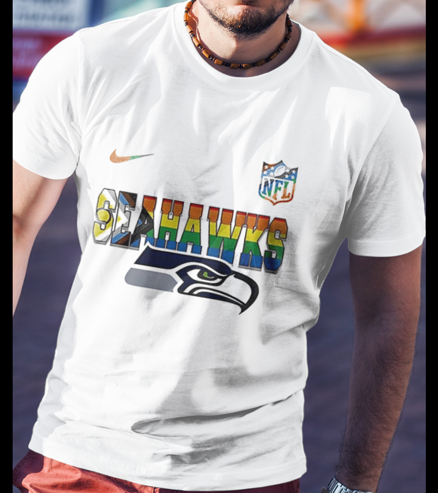 Seattle Seahawks Rainbow Pride NFL Peanuts Collaboration Snoopy Nike T-Shirt
