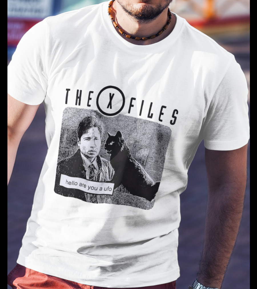 The X Files Hello Are You A UFO Mulder Black Cat T-Shirt