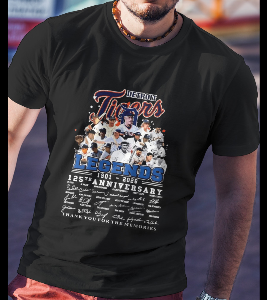 Detroit Tigers Legends 1901 2026 125th Anniversary Thank You For The Memories T-Shirt