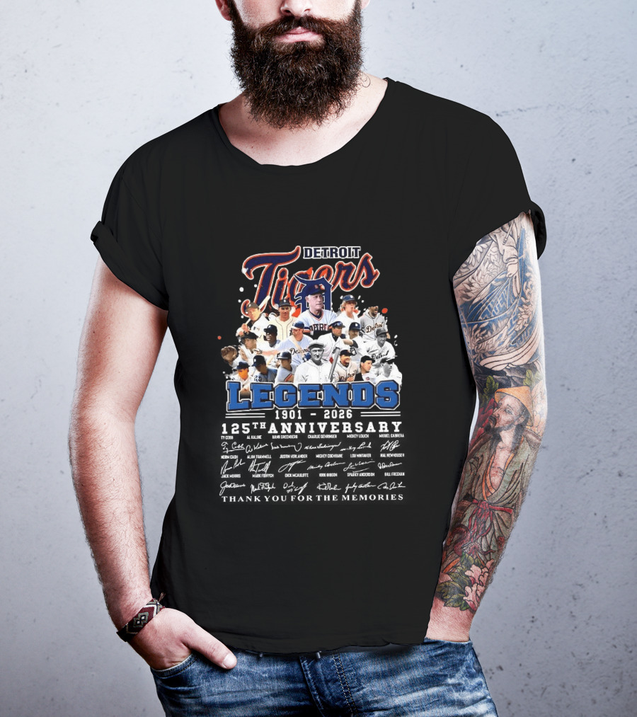 Detroit Tigers Legends 1901 2026 125th Anniversary Thank You For The Memories T-Shirt