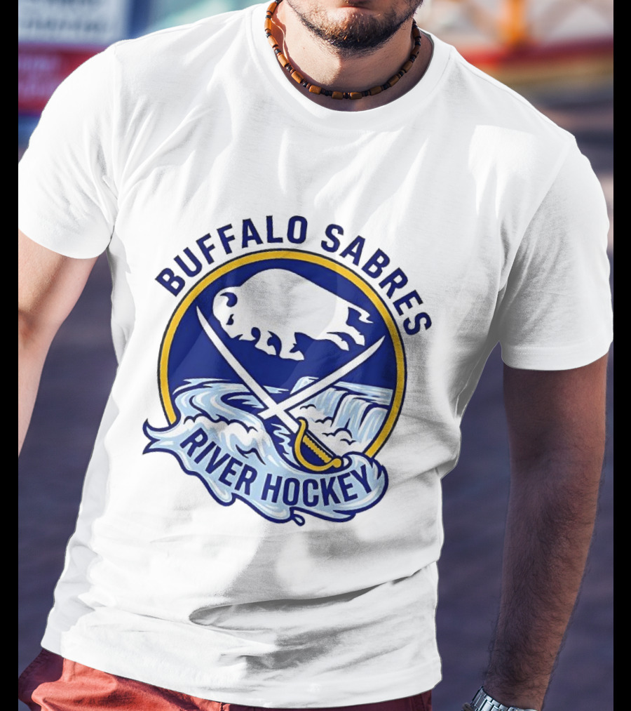 Buffalo Sabres River Hockey White Buffalo And Swords T-Shirt