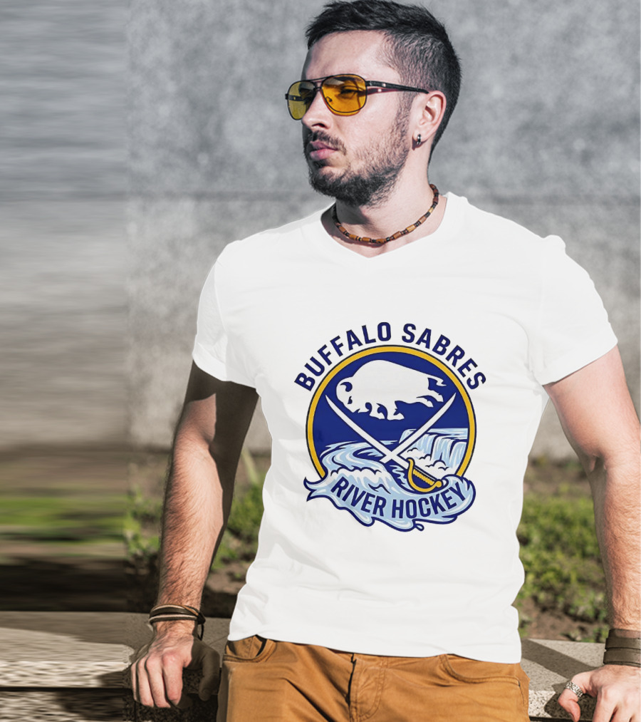 Buffalo Sabres River Hockey White Buffalo And Swords T-Shirt