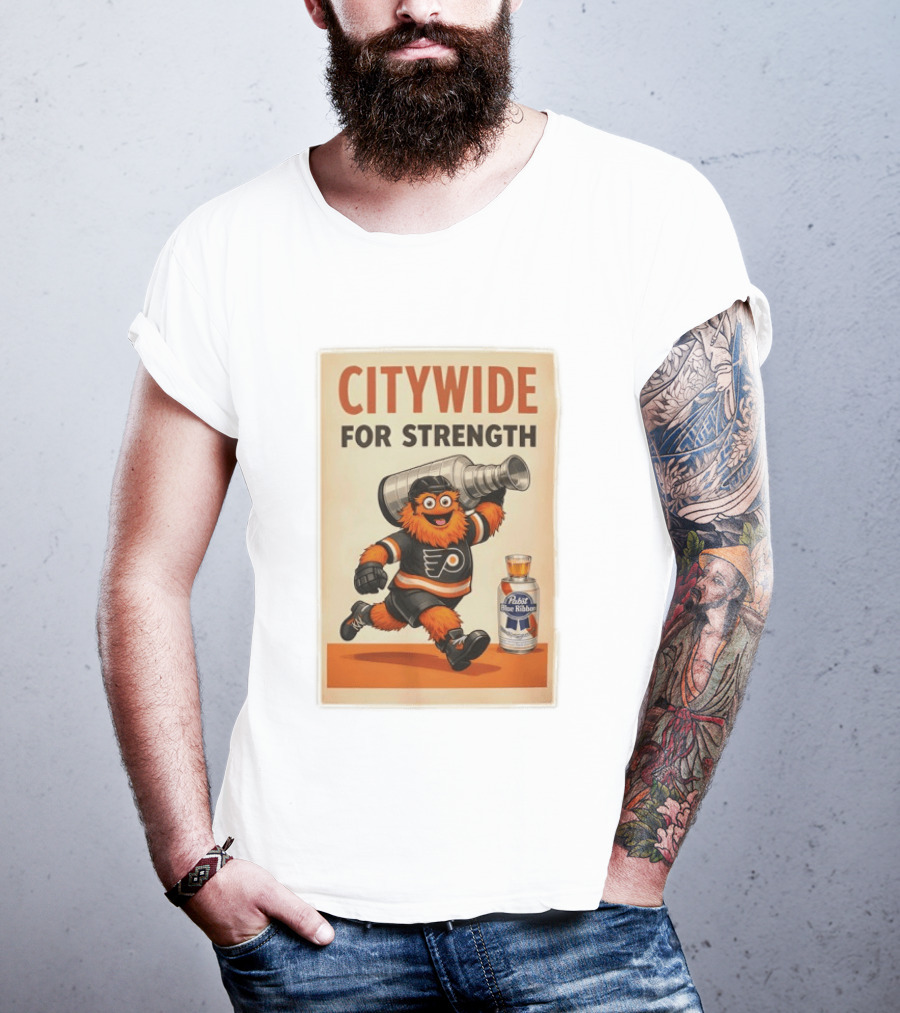 Citywide For Strength Philadelphia Flyers Gritty Pabst Blue Ribbon Stanley Cup T-Shirt