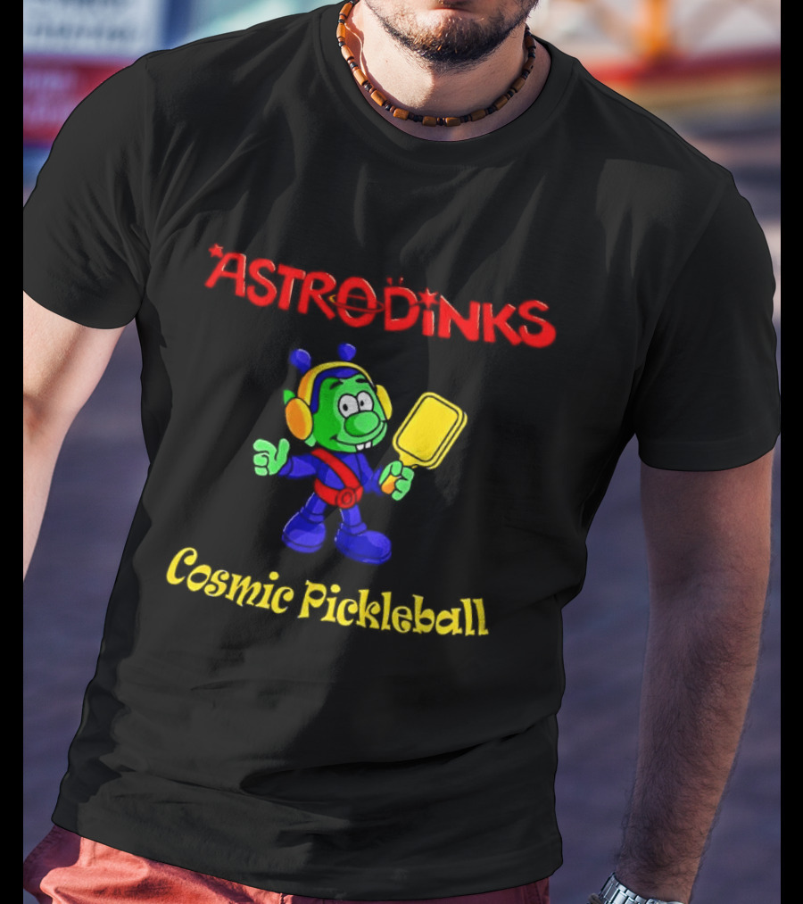 Astrodinks Cosmic Pickleball Alien With Paddle T-Shirt