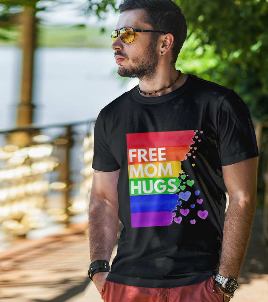 Free Mom Hugs Rainbow Hearts LGBTQ Pride Watercolor T-Shirt