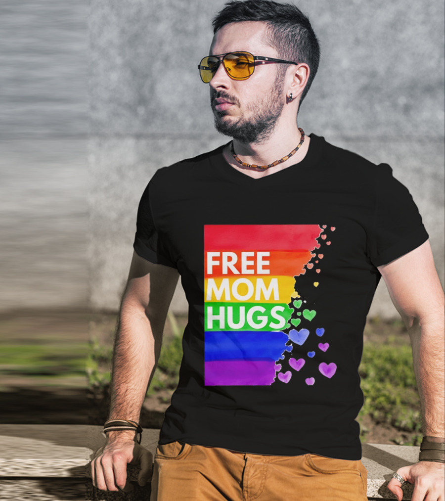 Free Mom Hugs Rainbow Hearts LGBTQ Pride Watercolor T-Shirt