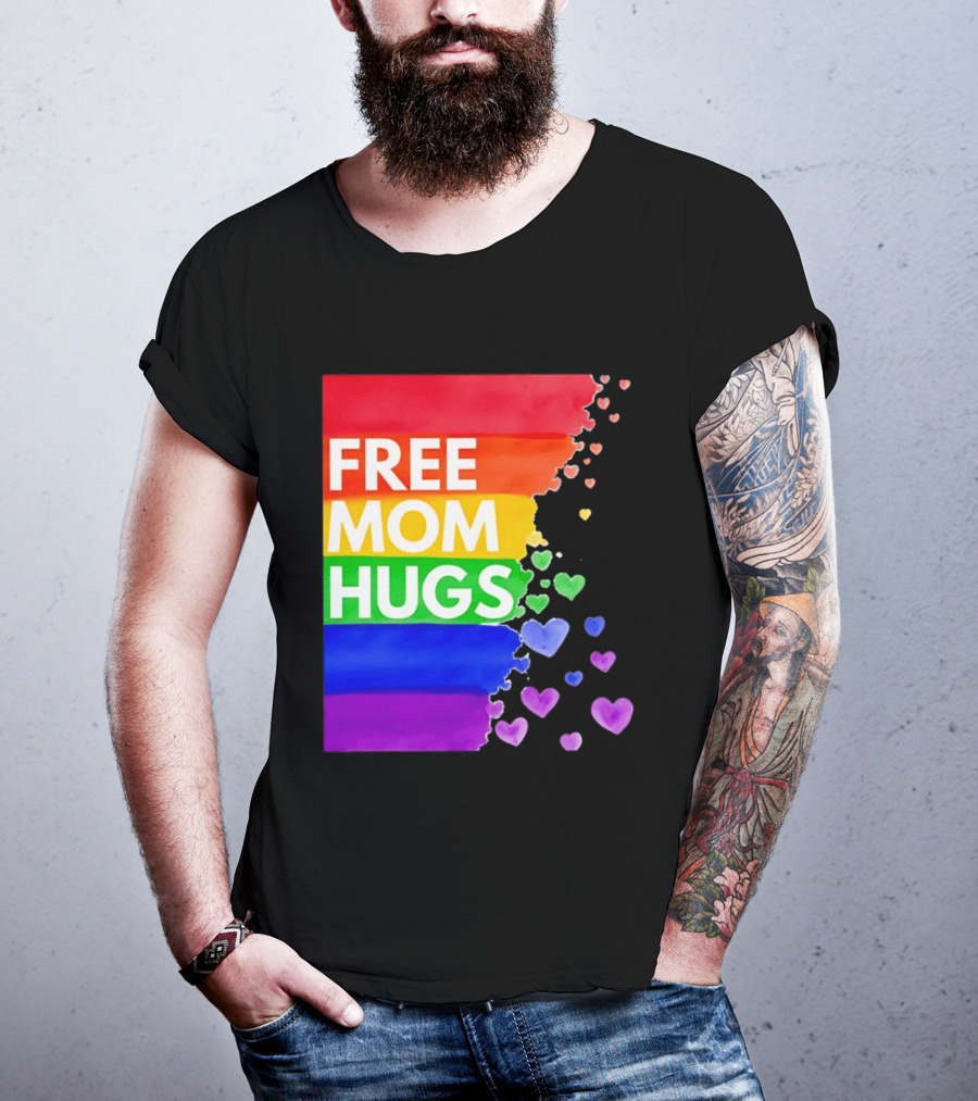 Free Mom Hugs Rainbow Hearts LGBTQ Pride Watercolor T-Shirt