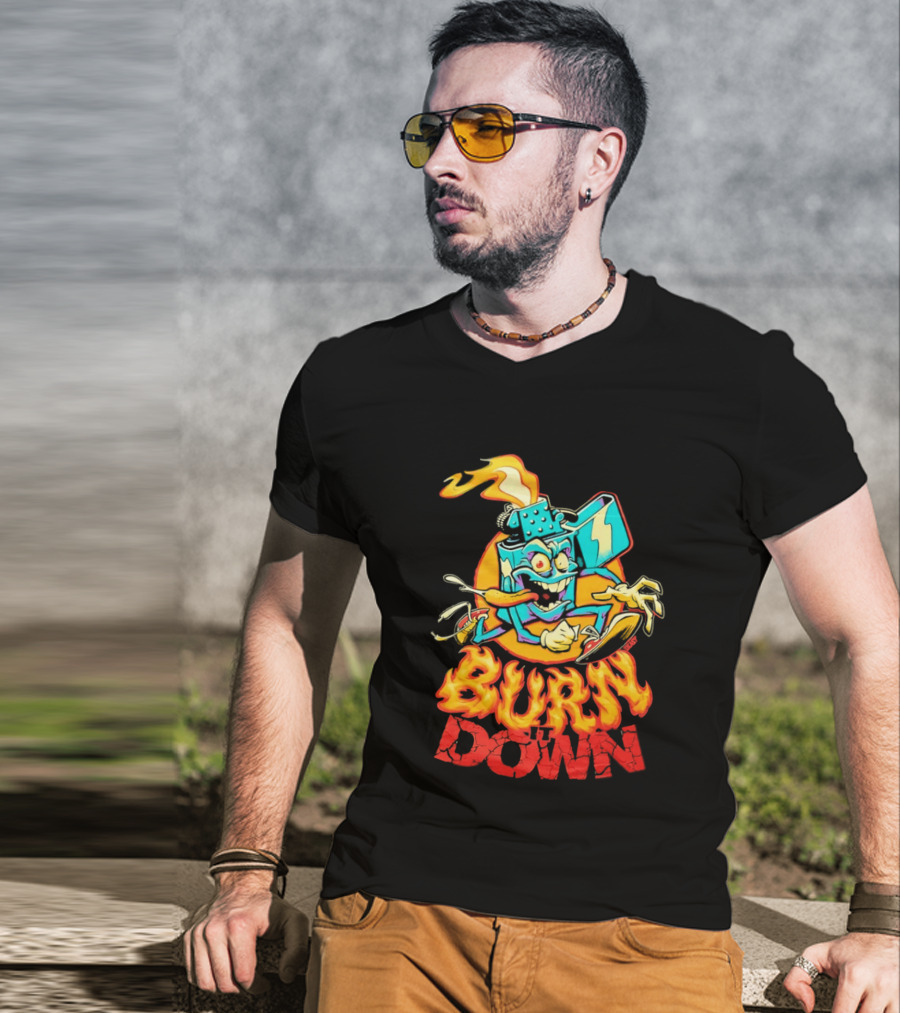 Burn It Down Lighter Mascot With Flames T-Shirt