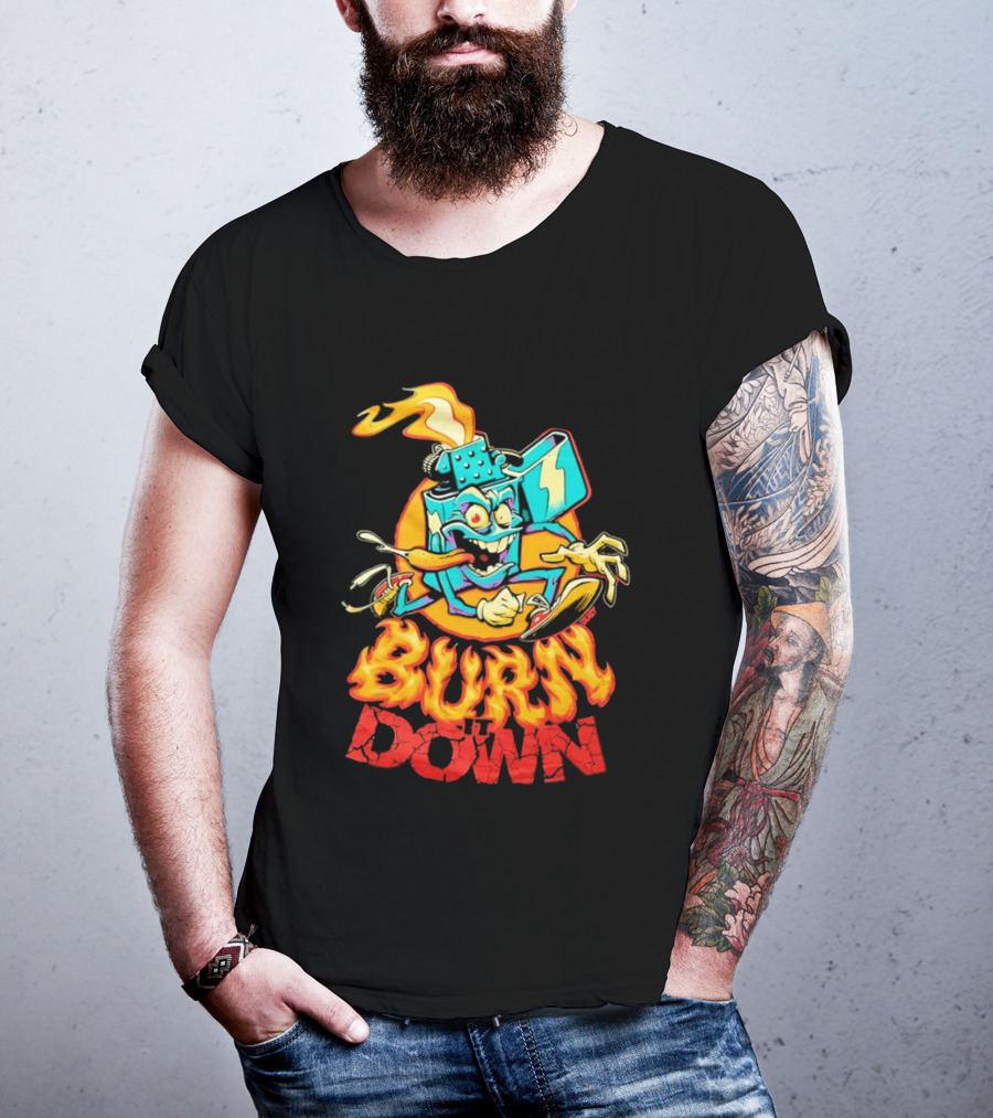 Burn It Down Lighter Mascot With Flames T-Shirt