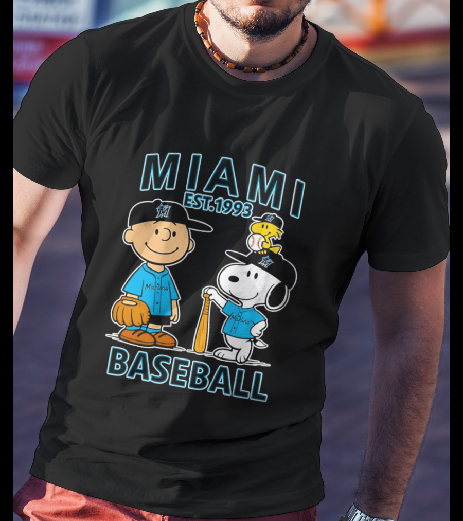 Charlie Brown Snoopy Woodstock Miami Baseball Est 1993 T-Shirt