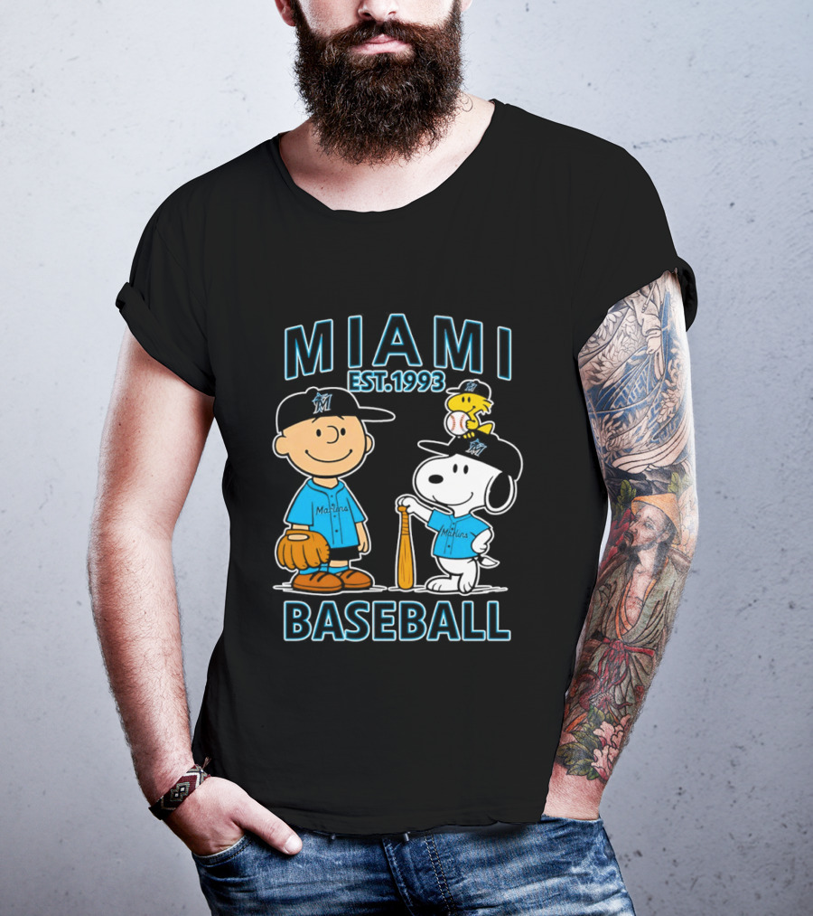 Charlie Brown Snoopy Woodstock Miami Baseball Est 1993 T-Shirt