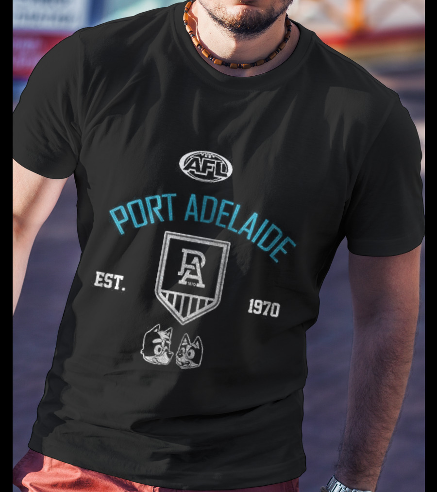 Port Adelaide AFL Blue Dog Cartoon Est 1870 T-Shirt