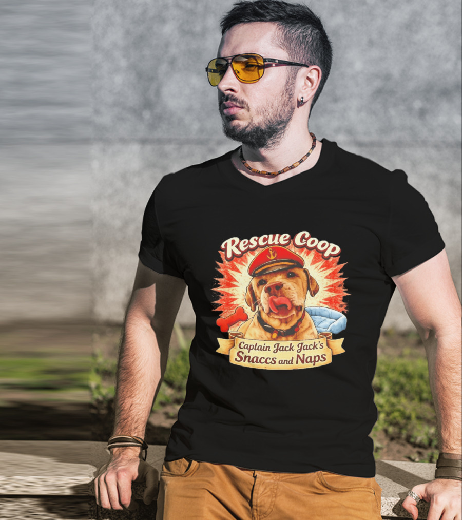 Rescue Coop Captain Jack Jack's Snaccs And Naps Dog Lover Fun T-Shirt