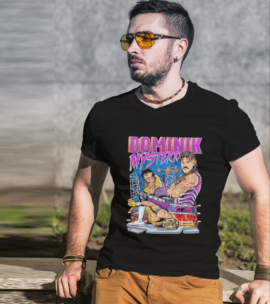 Dominik Mysterio Wrestling Match Illustration Purple Star T-Shirt
