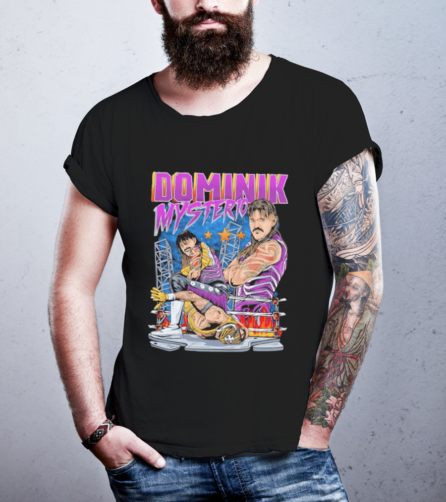 Dominik Mysterio Wrestling Match Illustration Purple Star T-Shirt