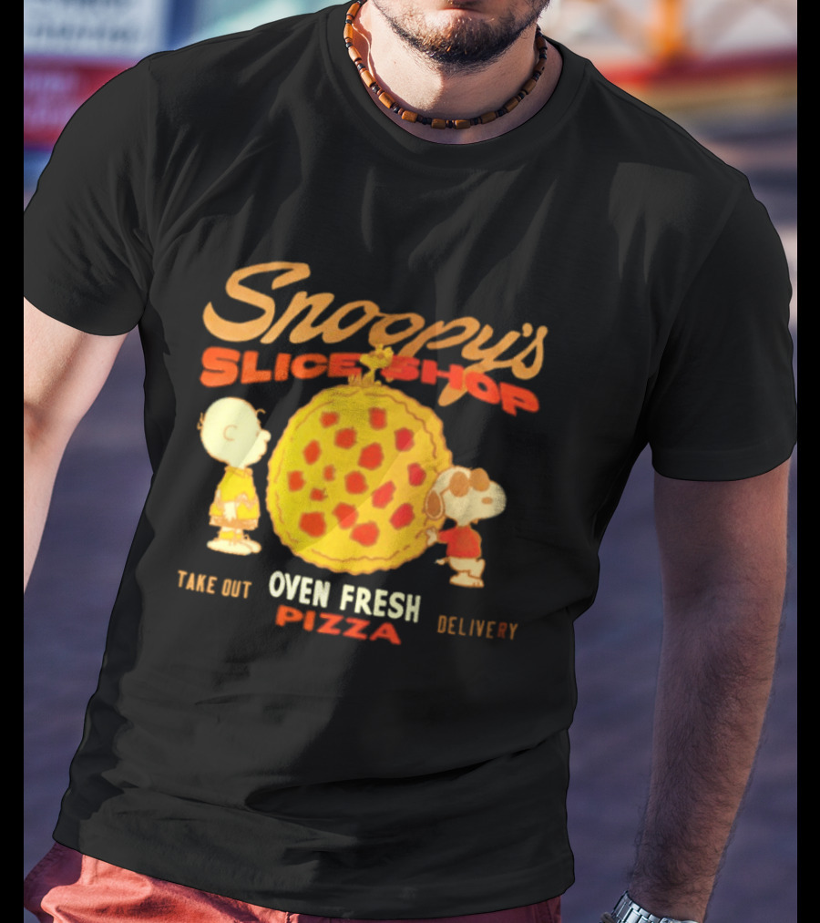 Snoopy's Slice Shop Oven Fresh Pizza Take Out Delivery T-Shirt