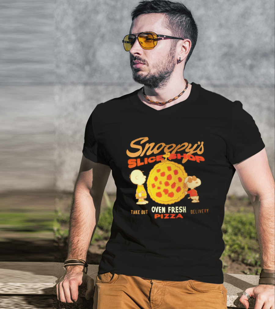 Snoopy's Slice Shop Oven Fresh Pizza Take Out Delivery T-Shirt