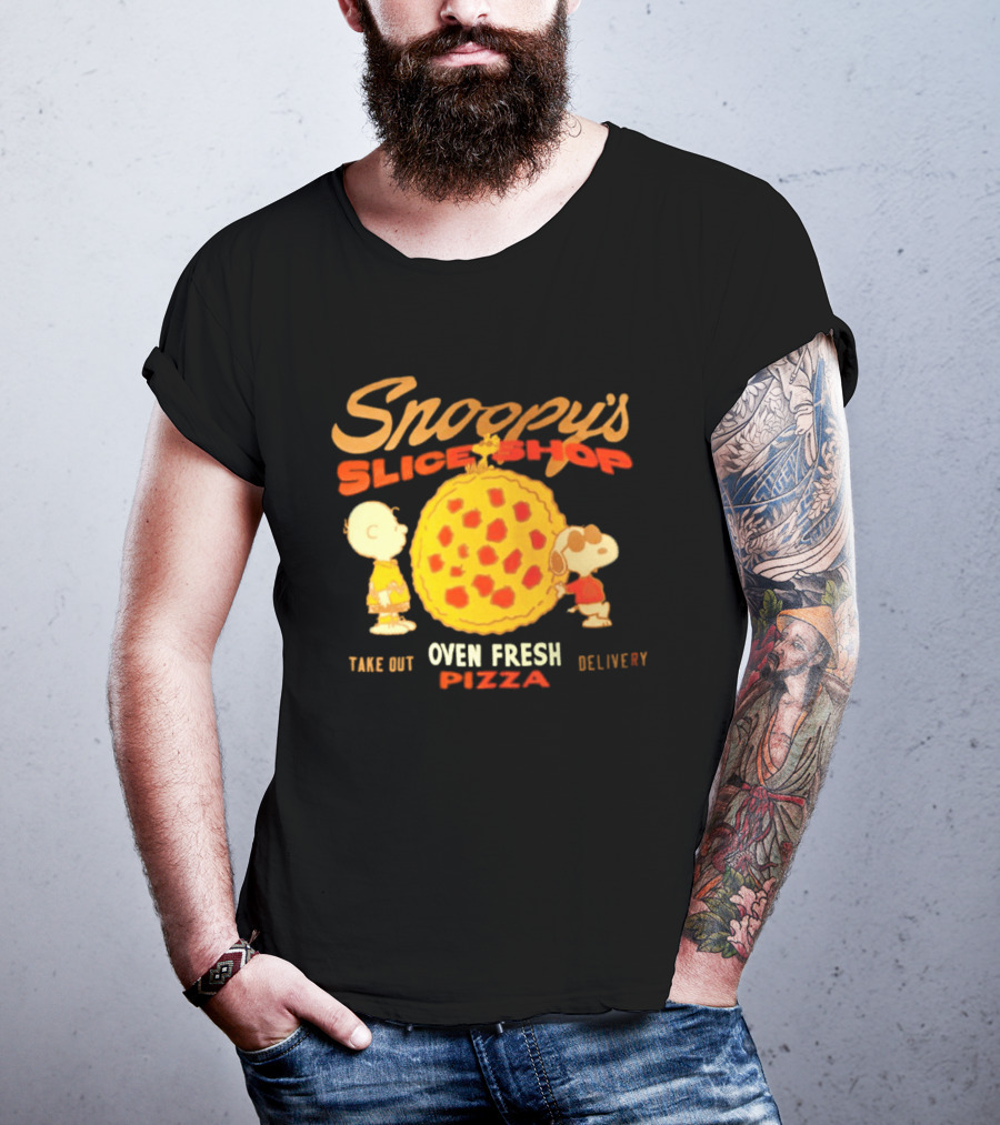 Snoopy's Slice Shop Oven Fresh Pizza Take Out Delivery T-Shirt