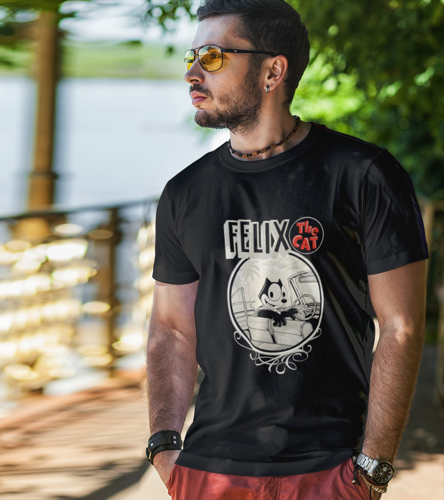 Felix The Cat Driving Car By Mister Cartoon With Palm Tree T-Shirt