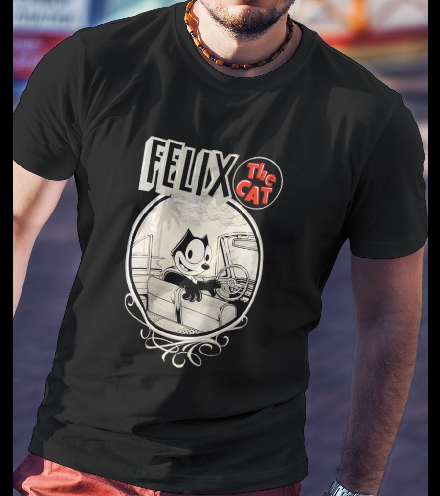 Felix The Cat Driving Car By Mister Cartoon With Palm Tree T-Shirt