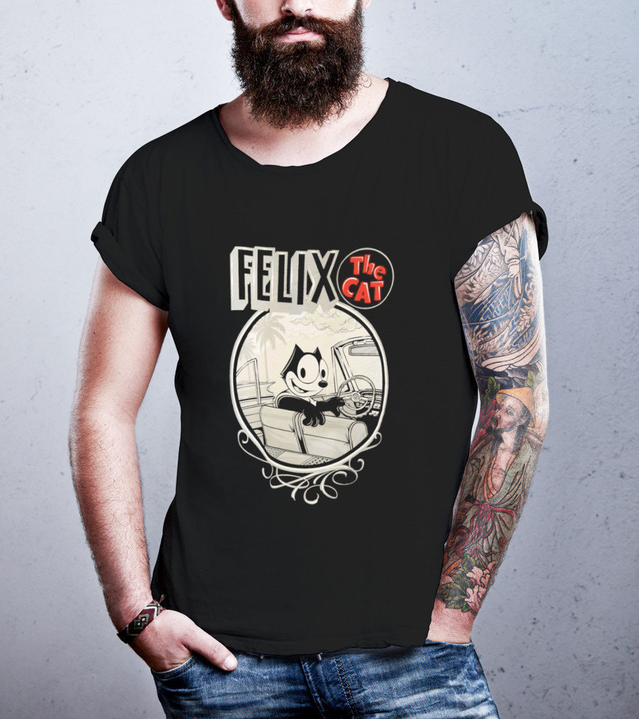 Felix The Cat Driving Car By Mister Cartoon With Palm Tree T-Shirt