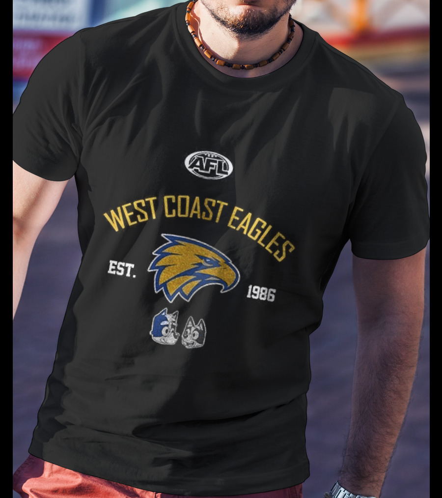 AFL West Coast Eagles Est 1986 Blue Dog Collab Football Cartoon T-Shirt