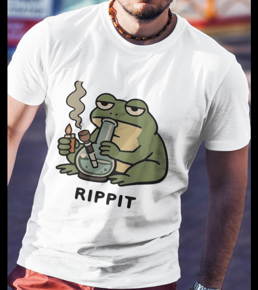 Rippit Frog Smoking Bong Meme Funny Cartoon T-Shirt