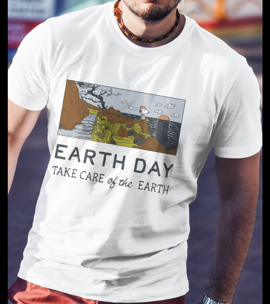 Earth Day Snoopy Woodstock Take Care Of The Earth Sunset Scene T-Shirt